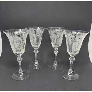 Set 4 VTG Tiffin-Franciscan Cherokee Rose Pattern Water Goblets 8" Etched